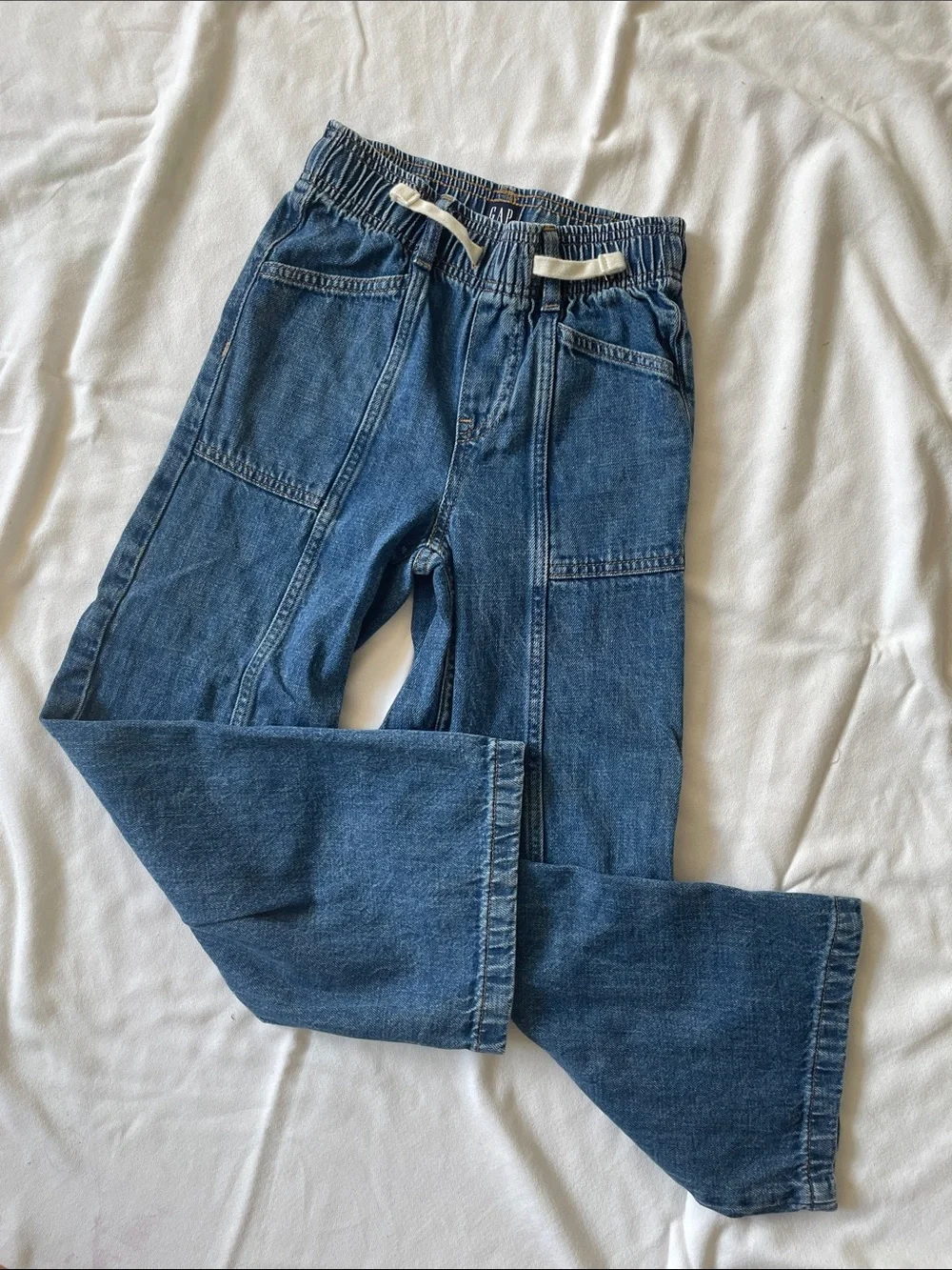 GAP KIDS Wide Leg Utility Denim Jeans - Size Medium Comfy Blue Pants Long